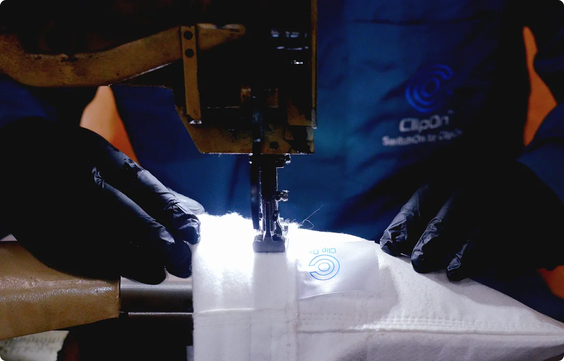 ClipOn technician sewing filter media